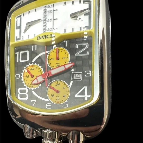 Invicta Rally Silver and Yellow chronograph with three time zone tracking